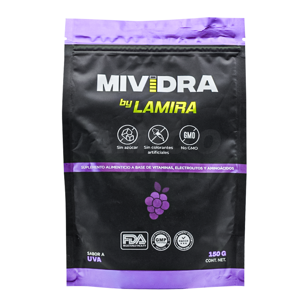 BEBIDA HIDRATANTE SIN AZÚCAR SOBRE PARA 20 L MIVIDRA UVA 150 G